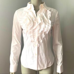 EXPRESS Long Sleeve White with Layered Ruffle Trim